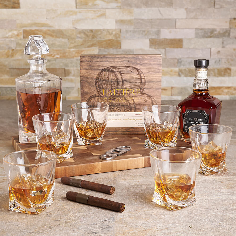 The Elevated Whiskey Decanter Set, liquor gift baskets, gourmet gift baskets, gift baskets, gourmet gifts, liquor gift, liquor
