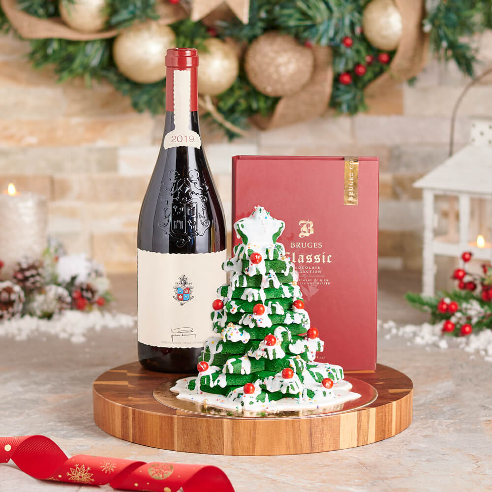 Star Cookie Tower Wine Gift Basket – how the gift is presented