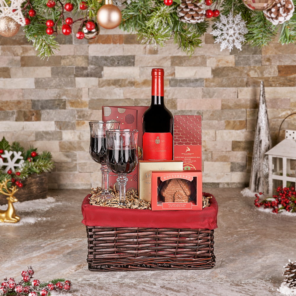 Wine and Gingerbread Cookie Basket – how the gift is presented
