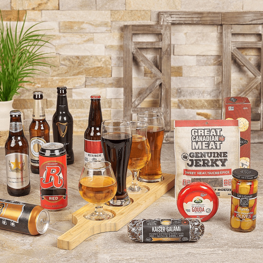 Assorted Beer and Crackers Basket – how the gift is presented