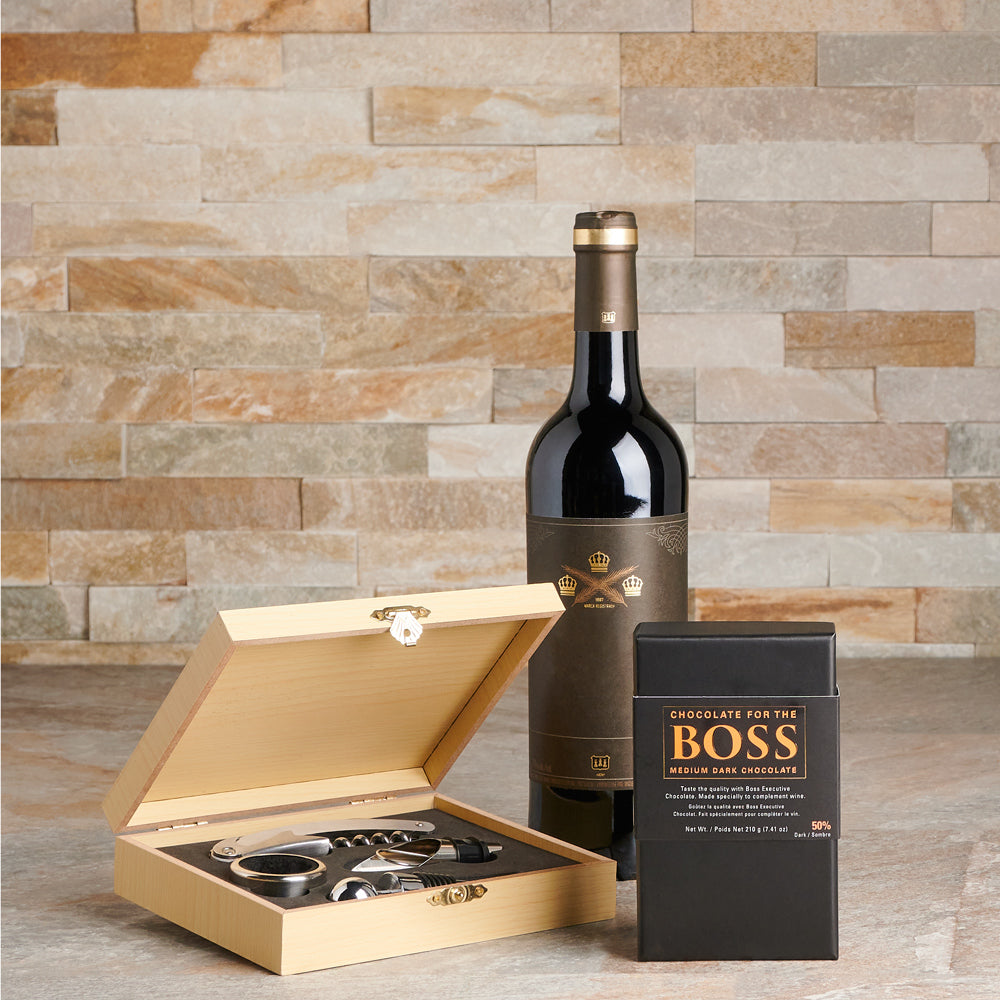 Wine Tools and Chocolate Gift Basket – how the gift is presented