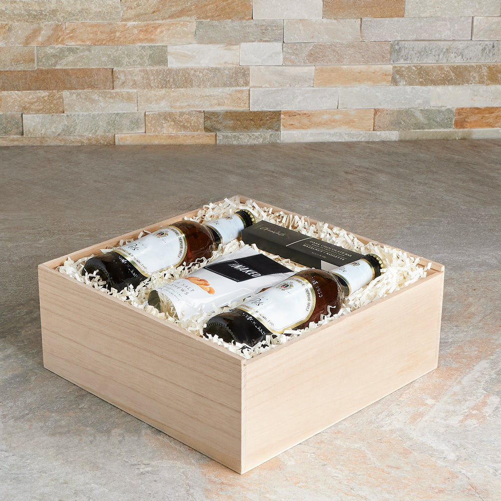 Beer and Chocolate Wooden Gift Basket – how the gift is presented