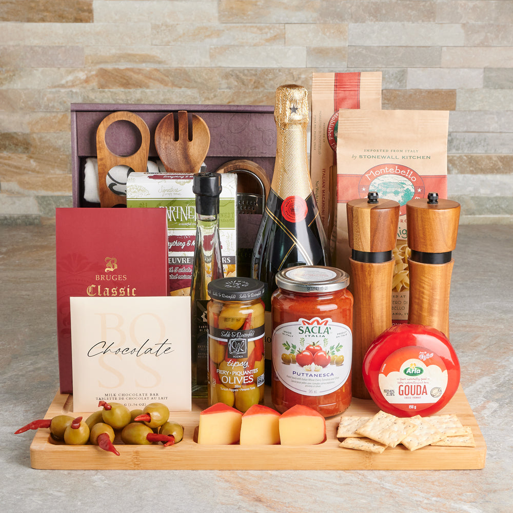 Sparkling Wine Pasta Gourmet Basket – how the gift is presented