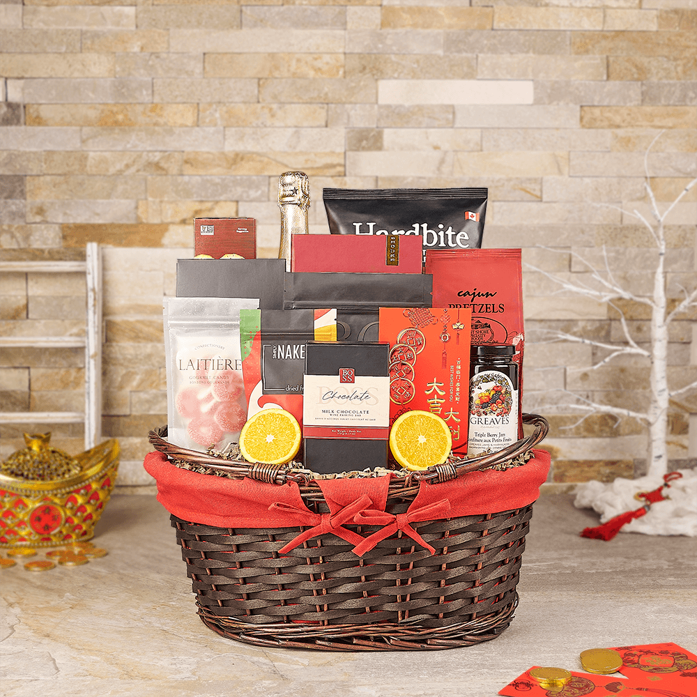 Lunar New Year Sparkling Wine Basket – how the gift is presented