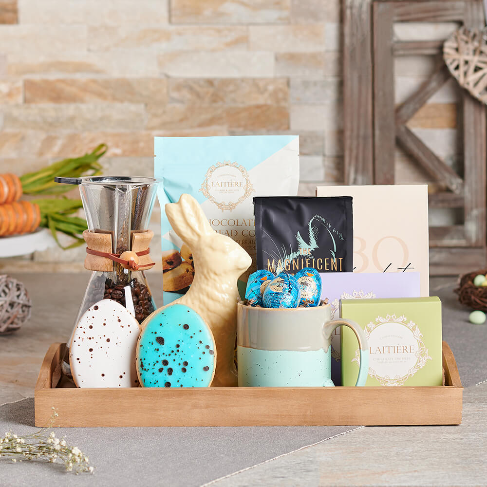 Easter Chocolate Treats and Coffee Basket – how the gift is presented
