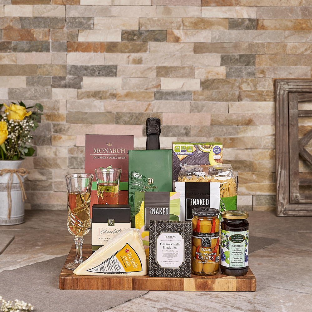 Celebrate Purim With Style Gift Basket, purim gift, purim, champagne gift, champagne, sparkling wine gift, sparkling wine, kosher gift, kosher