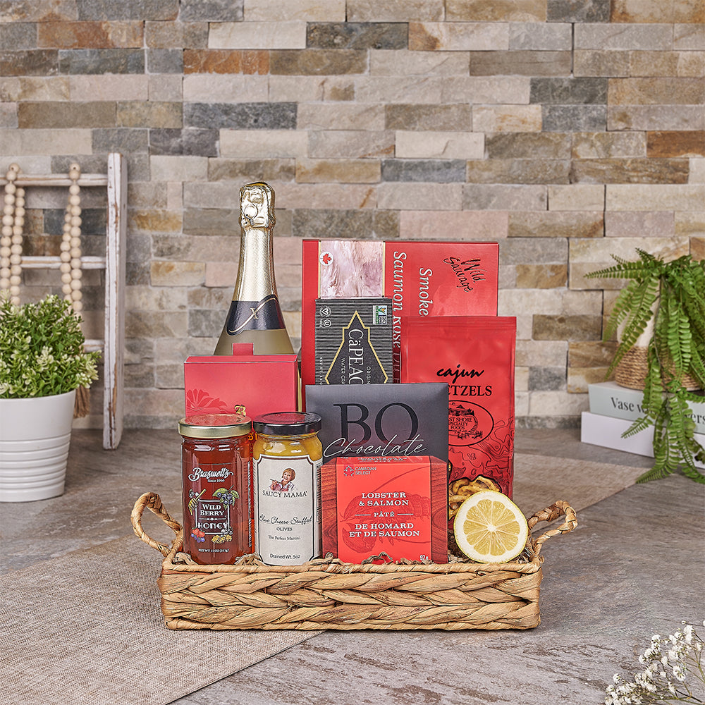 Sparkling Wine Gift Tray with Delights – how the gift is presented