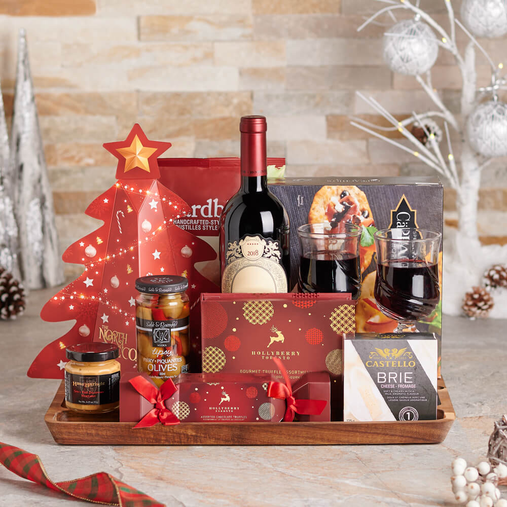 Wine and Christmas Cheese Gift Basket – how the gift is presented
