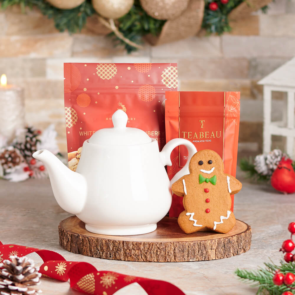Chocolate with Holiday Tea Basket – how the gift is presented