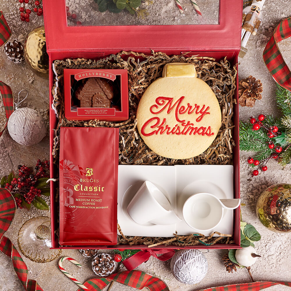 Festive Medium Roast Coffee Gift Basket – how the gift is presented