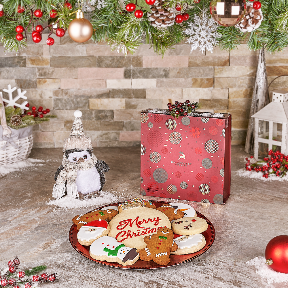Plush Penguin Holiday Cookie Gift Basket – how the gift is presented