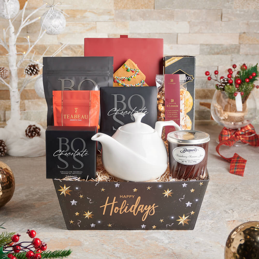 Holiday Cinnamon Tea Gift Basket – how the gift is presented