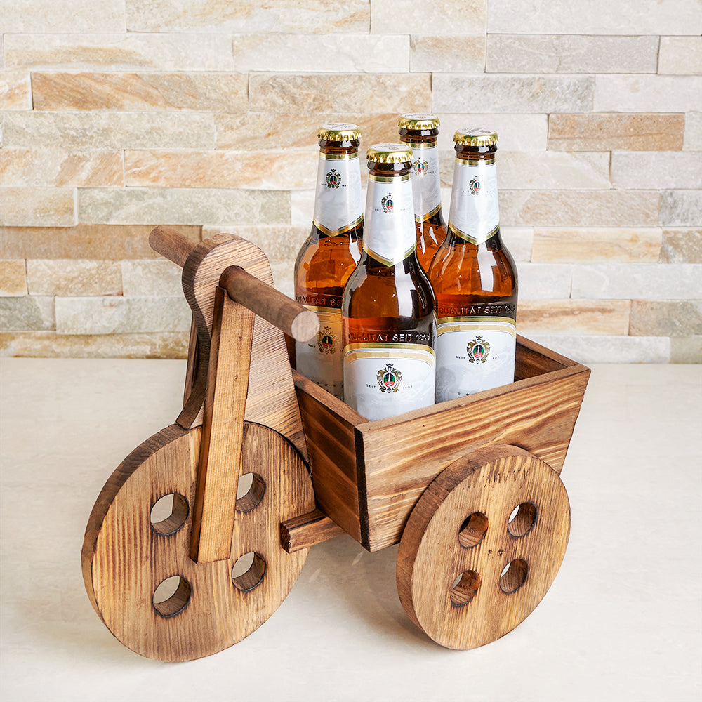 Dad's Father's Day Beer Collection in Rustic Wooden Cart – how the gift is presented