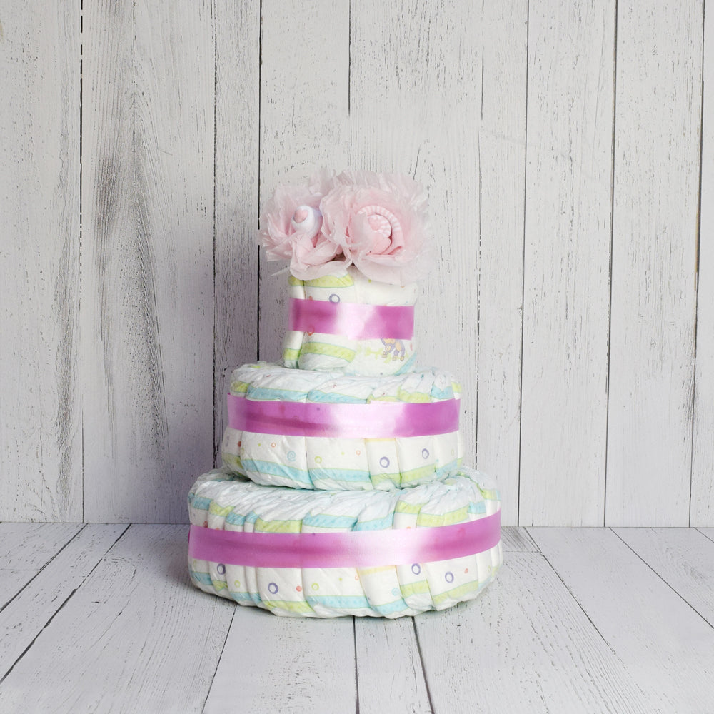 Baby Girl Newborn Diaper Cake – how the gift is presented