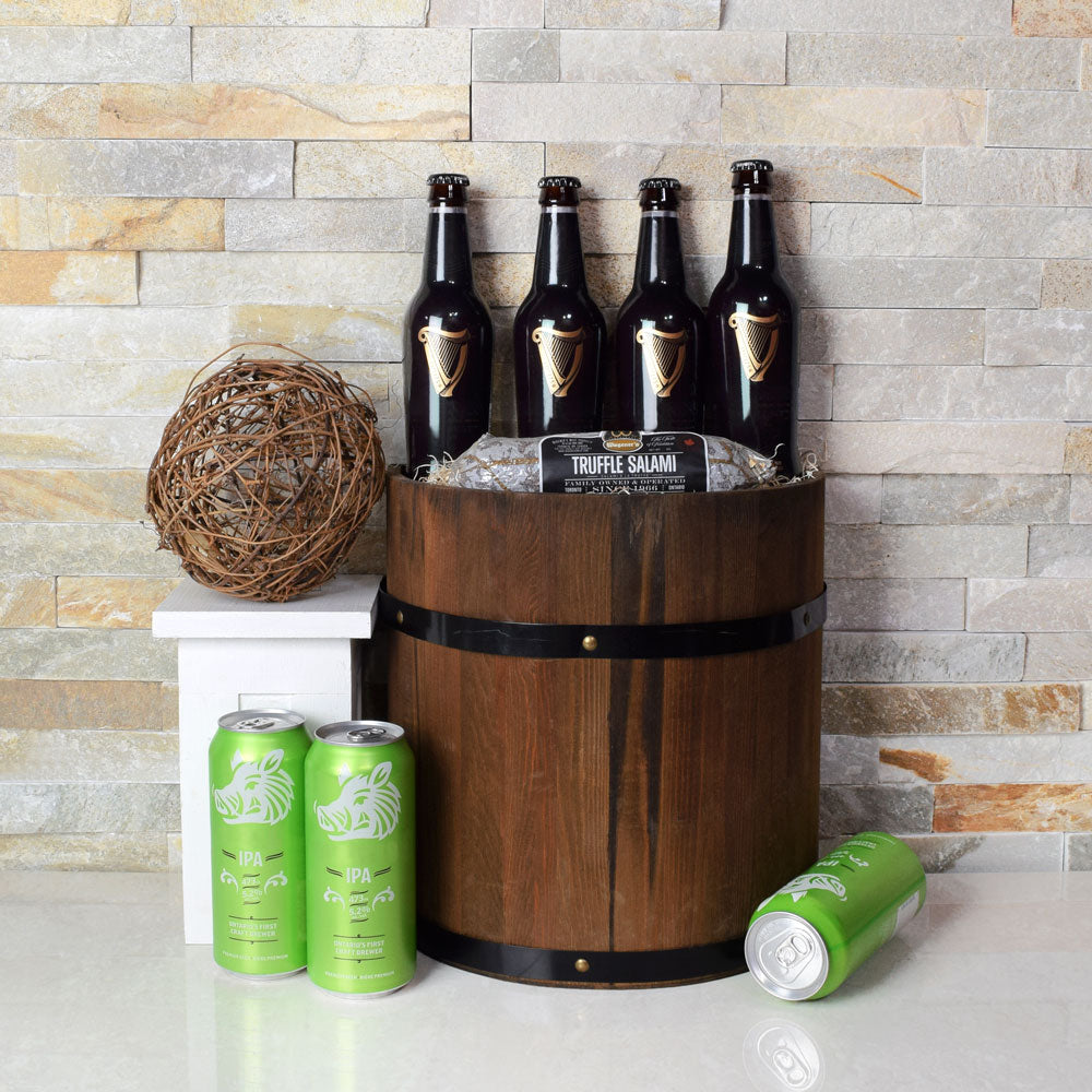 Craft Beer and Salami Wooden Barrel – how the gift is presented