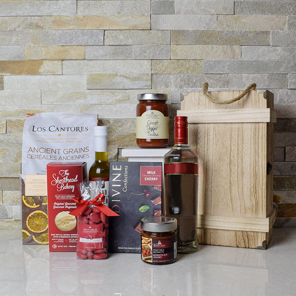 Italian Almond Confetti Liquor Basket – how the gift is presented