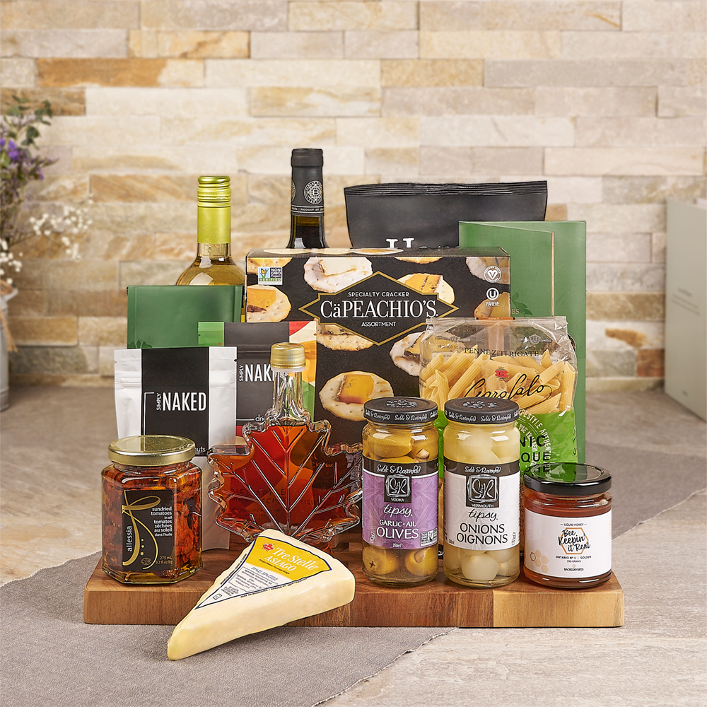 Purim Wine and Kosher Treats Basket – how the gift is presented