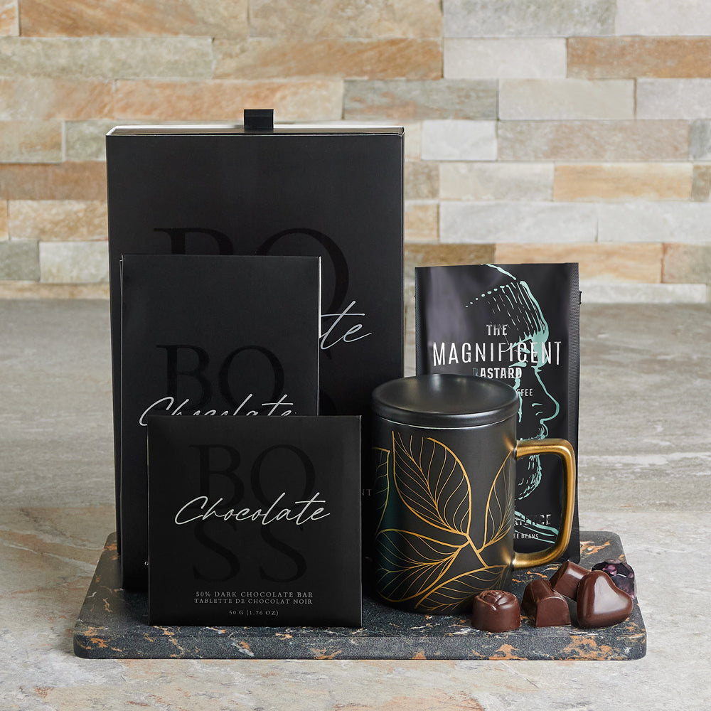Boss Chocolate and Coffee Gift Basket – how the gift is presented