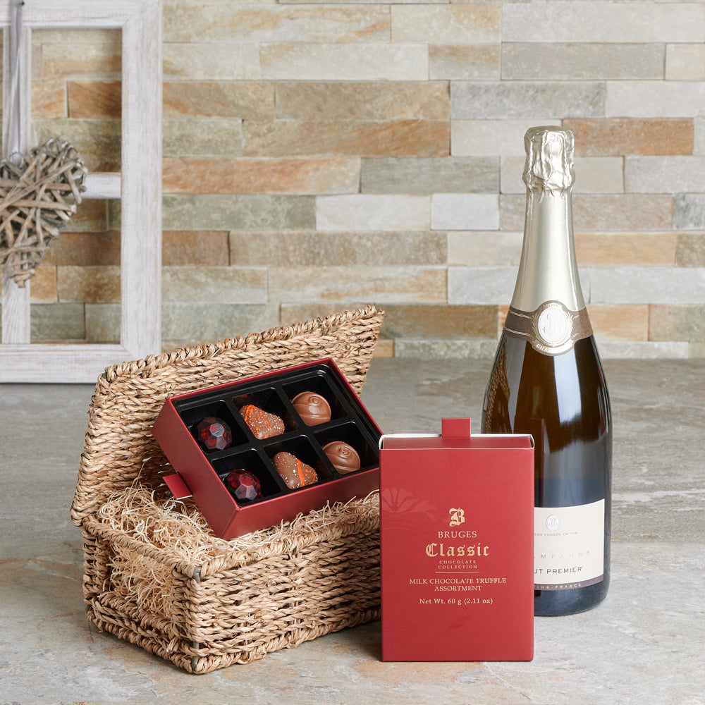 Sparkling Wine with Chocolate Truffles Gift, USA – how the gift is presented