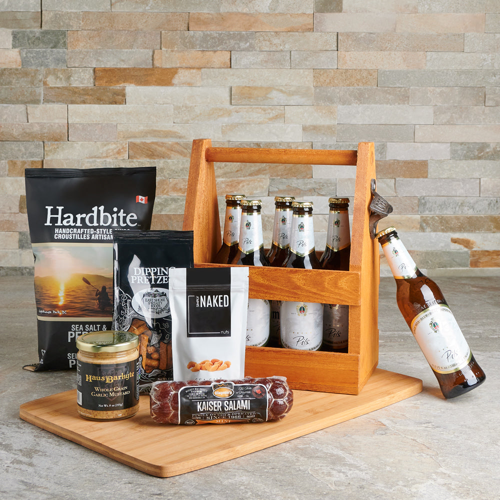 Beer Gift Basket and Wooden Carrier – how the gift is presented