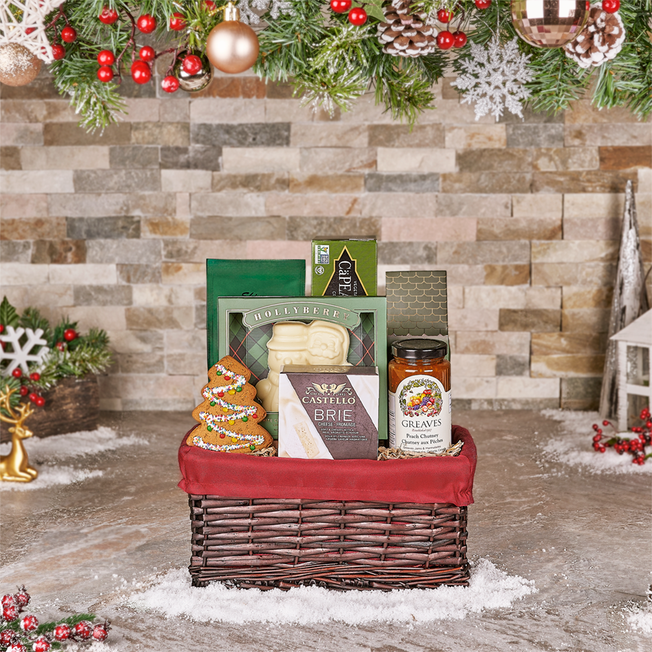 Festive Feast of Holiday Treats Gift Basket, Christmas Gift Baskets, Gourmet Gift Baskets, Cheese Gift Baskets, Chocolate, Cheese, Crackers, Jam, Xmas Gifts