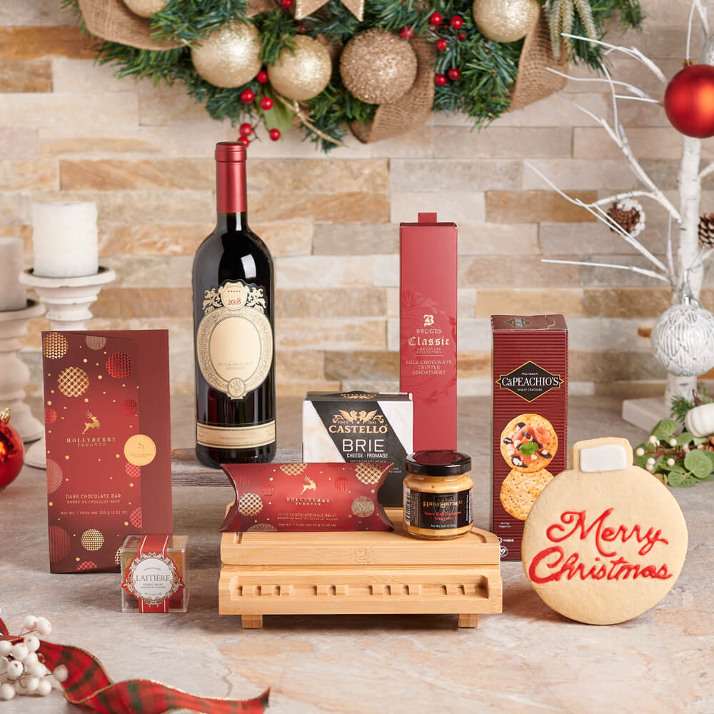 Festive Wine Cheese Gift Set – how the gift is presented
