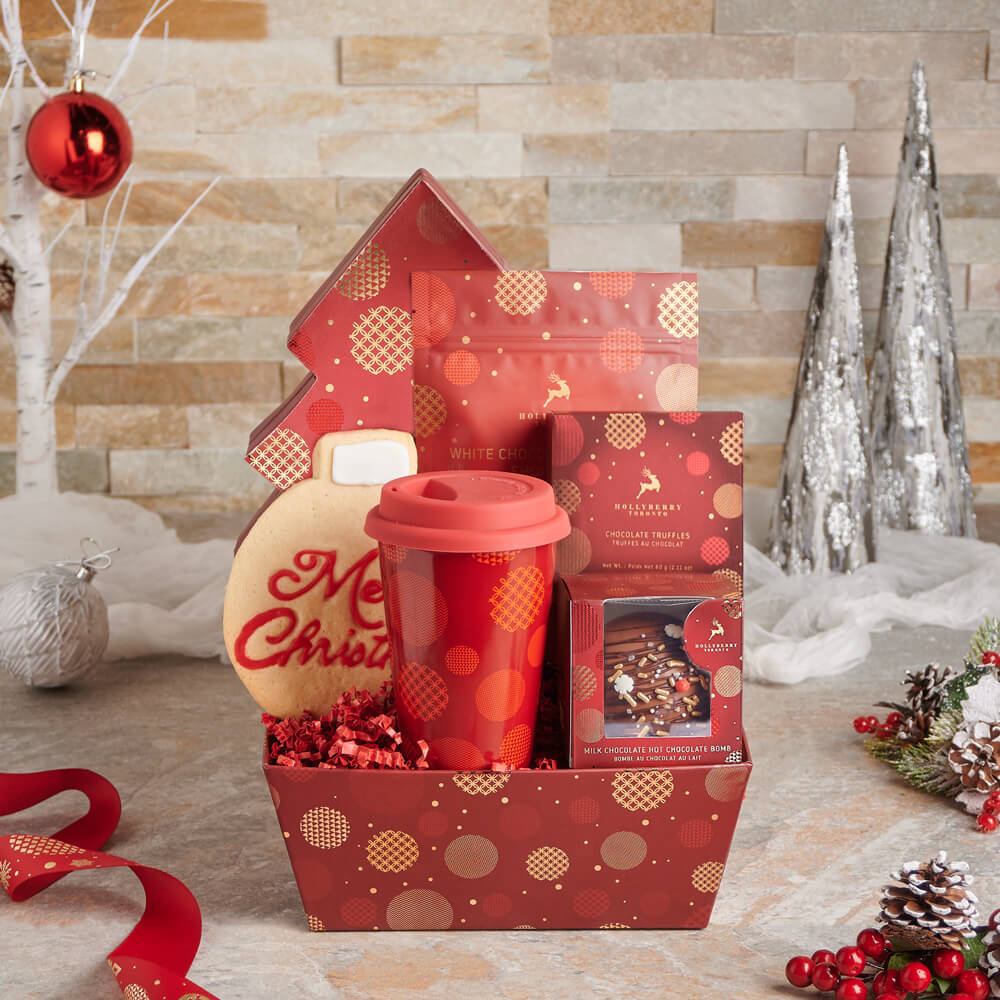 Gourmet Hot Cocoa Gift Basket, gourmet, Christmas Gift Baskets, cutting board, cookies, Chocolate, christmas gift basket delivery, delivery christmas gift basket