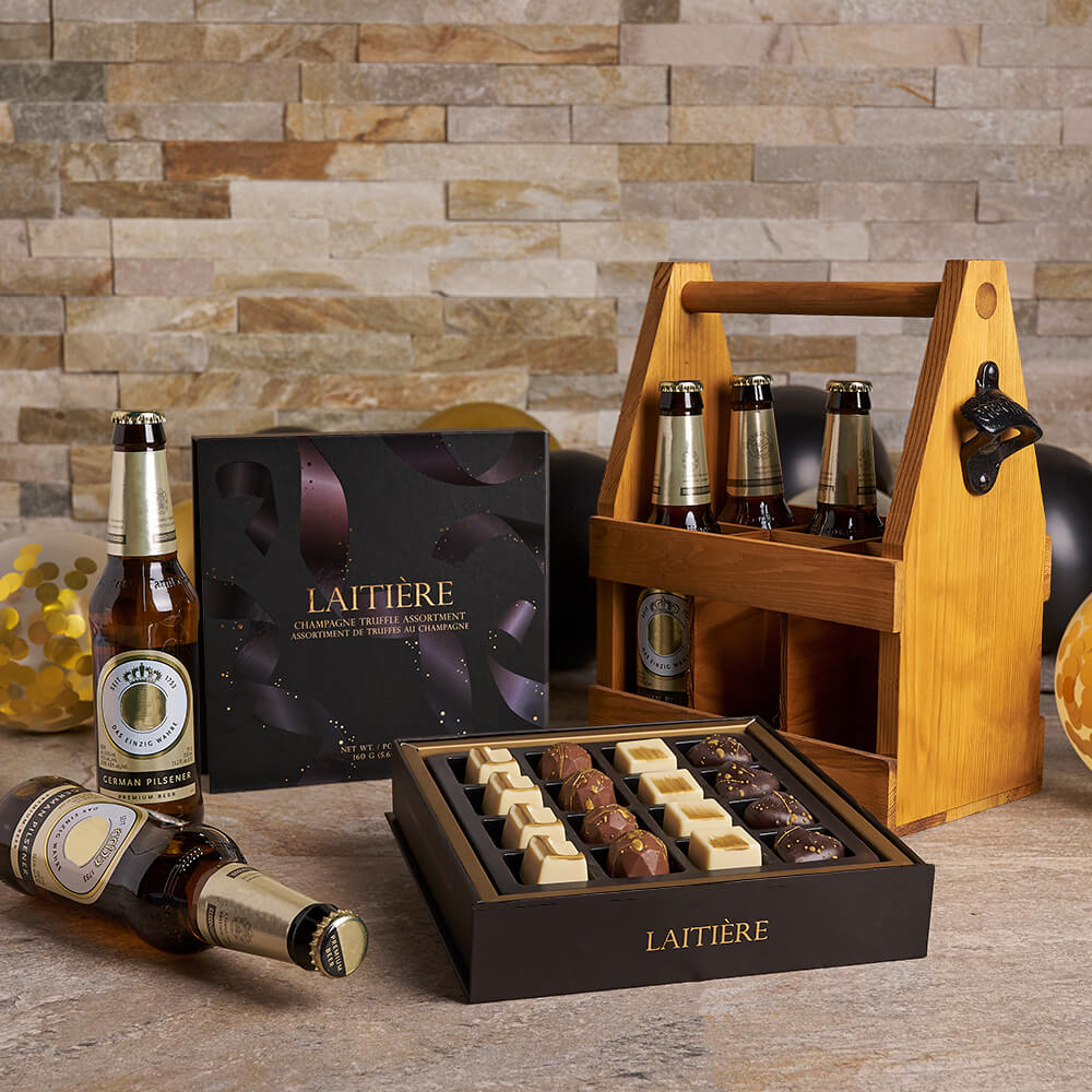 Graduation Beer and Champagne Basket – how the gift is presented