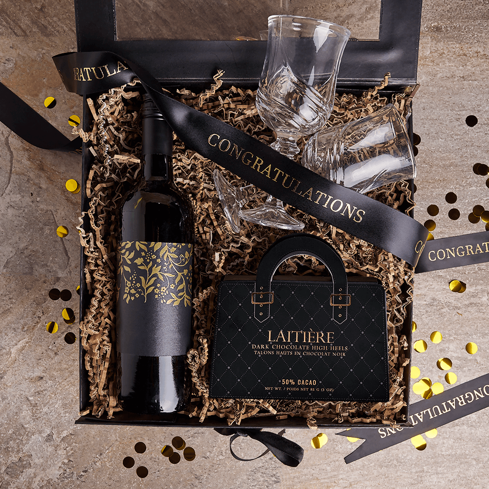Chocolate Heels and Wine Graduation Gift – how the gift is presented