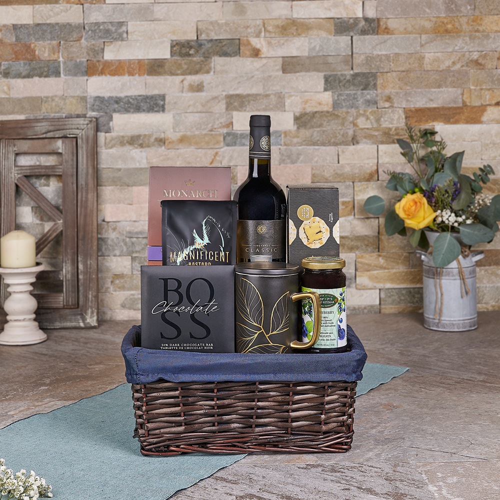 Happy Hanukkah Wine & Treats Gift Set, hanukkah gift, hanukkah, kosher gift, kosher, wine gift