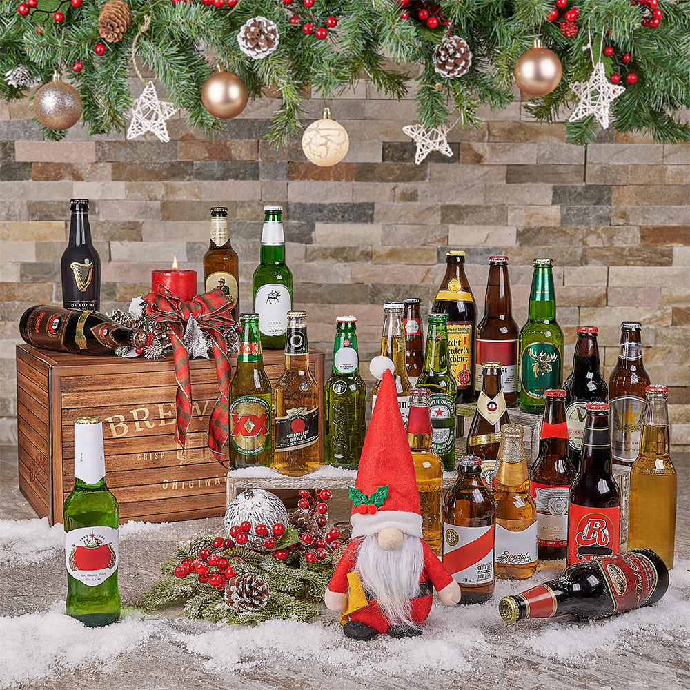 Holiday Assorted Beer Gift Basket in Brewery Wooden Box – how the gift is presented