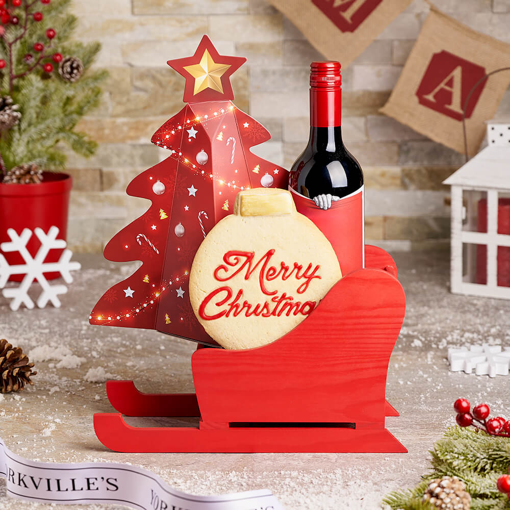 Wine and Red Cookie Basket – how the gift is presented