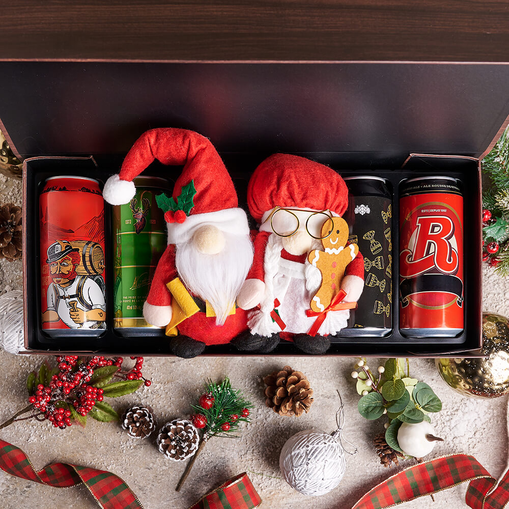 Holiday Beer Gift Box Featuring Craft Beers and Classic Claus Plush – how the gift is presented