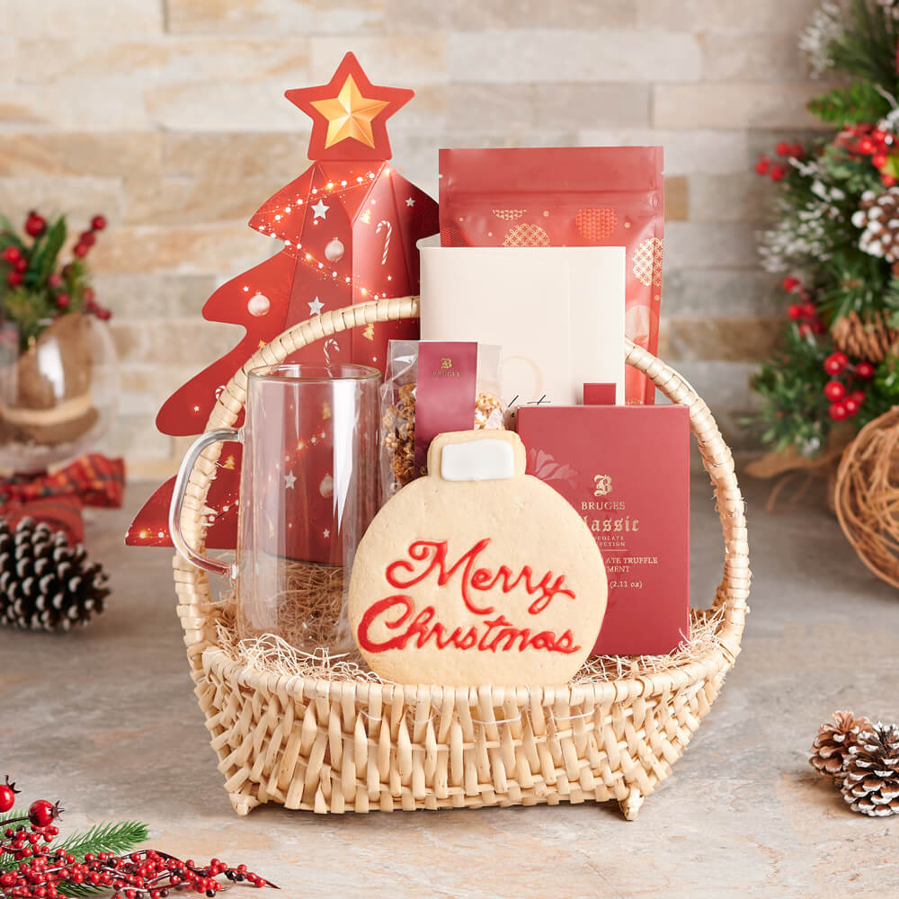 Christmas Chocolate and Hot Cocoa Basket – how the gift is presented