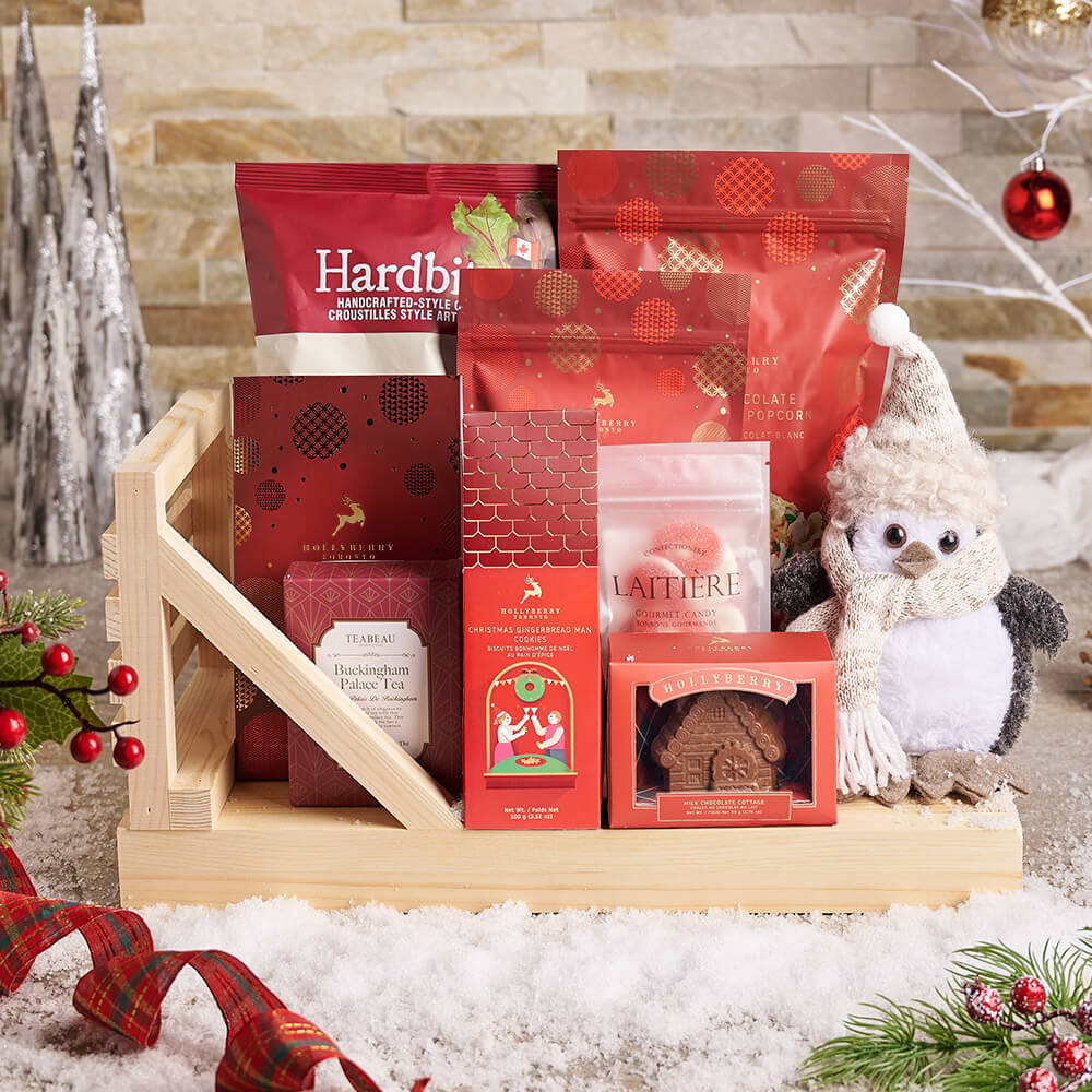 Pine Wood Slatted Sleigh Gift Basket – how the gift is presented