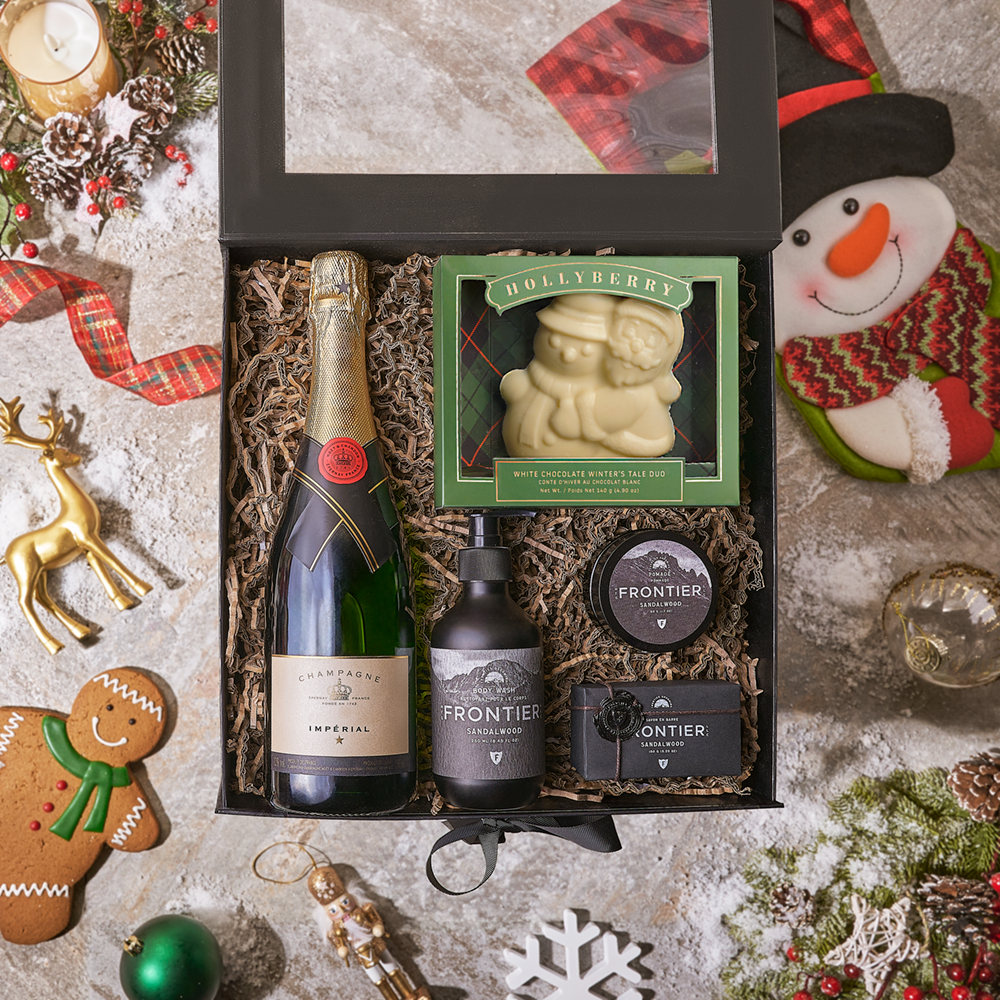 Holiday Sparkling Wine with Spa Set – how the gift is presented