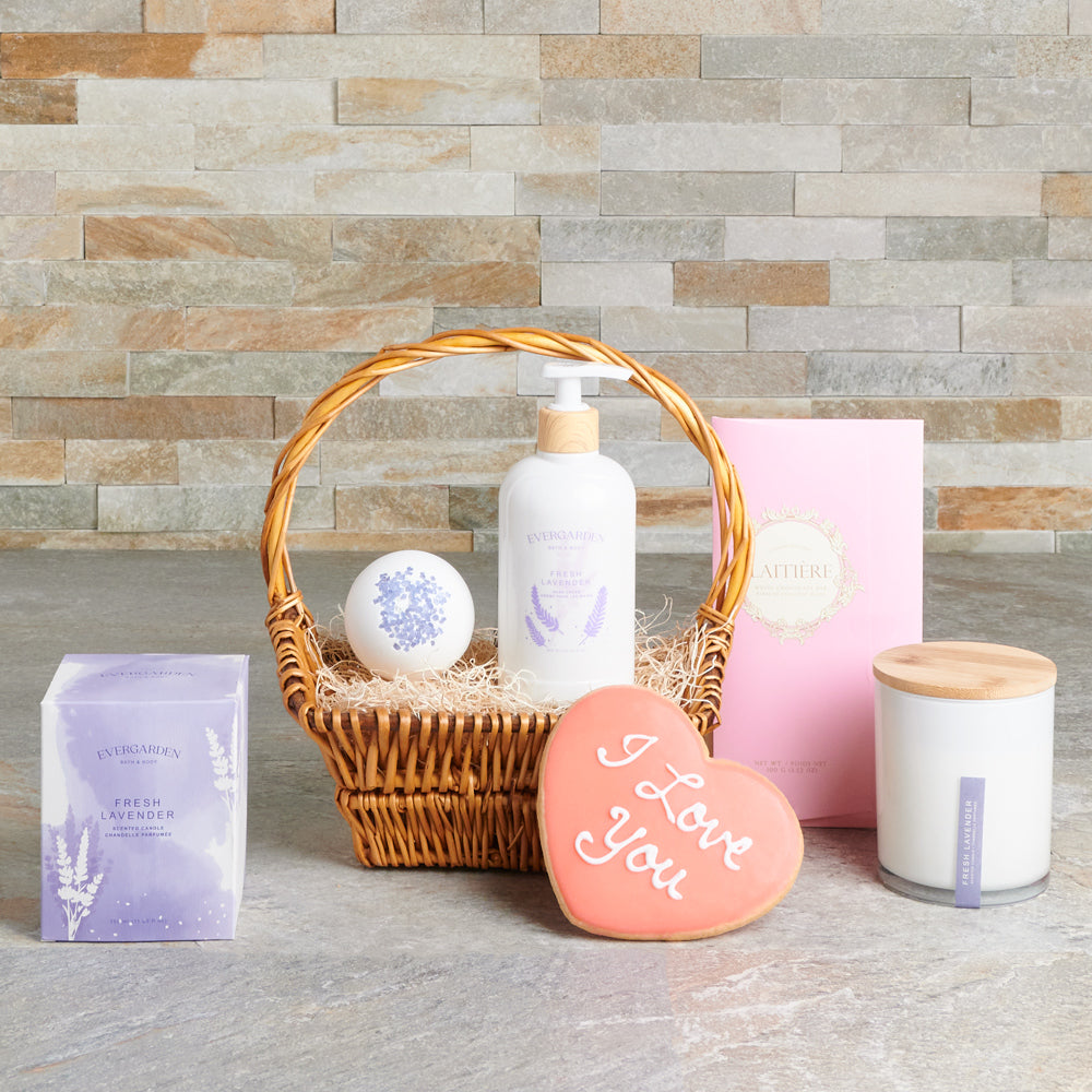 Valentine's Day Lavender Treat Gift Basket – how the gift is presented