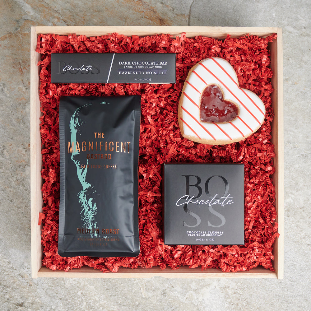 Birthday & Valentine's Day Chocolate and Coffee Gift Box – how the gift is presented