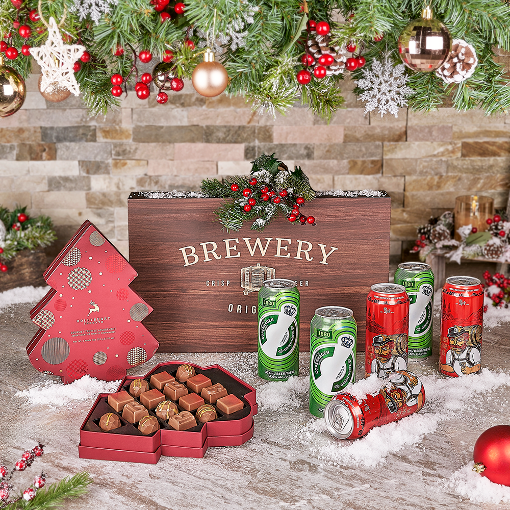 Craft Beer and Holiday Chocolate Basket – how the gift is presented