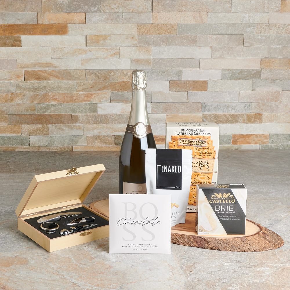 Sparkling Wine and Brie Cheese Set, USA – how the gift is presented