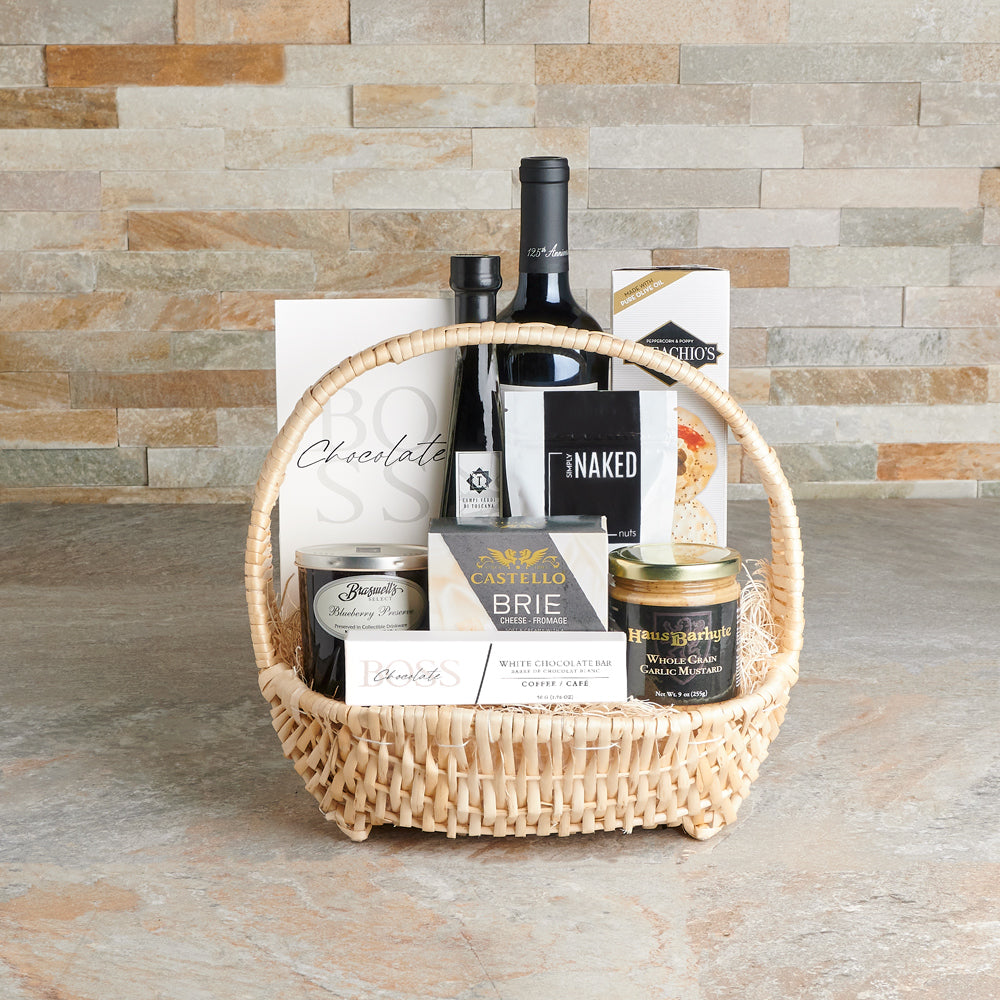 Red Wine and Balsamic Gift Basket – how the gift is presented