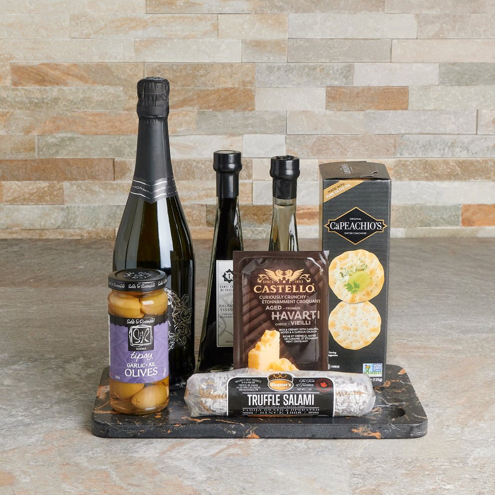 Sparkling Wine and Olive Oil Gift – how the gift is presented