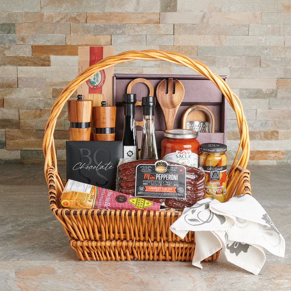 Pasta and Artisan Cheese Gift Basket – how the gift is presented