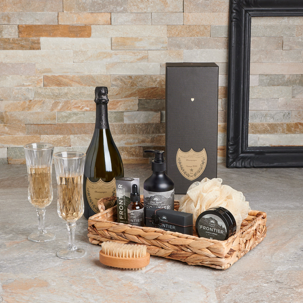 Sparkling Wine and Men's Spa Basket – how the gift is presented