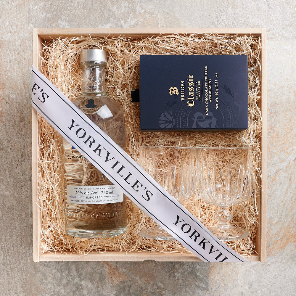 Vodka with Bruges Chocolate Truffle Set – how the gift is presented