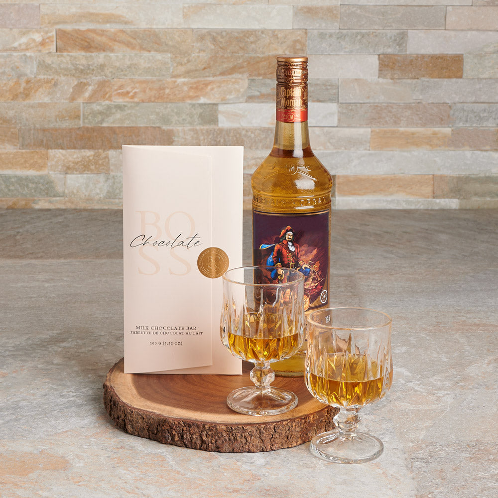 Vodka with Chocolate and Glasses Basket – how the gift is presented