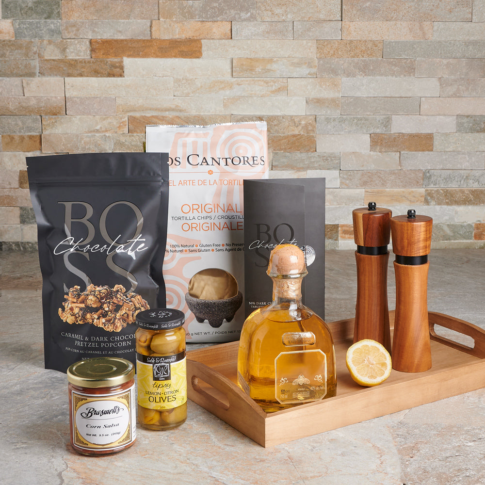 Tequila Gift Basket with Acacia Mills – how the gift is presented