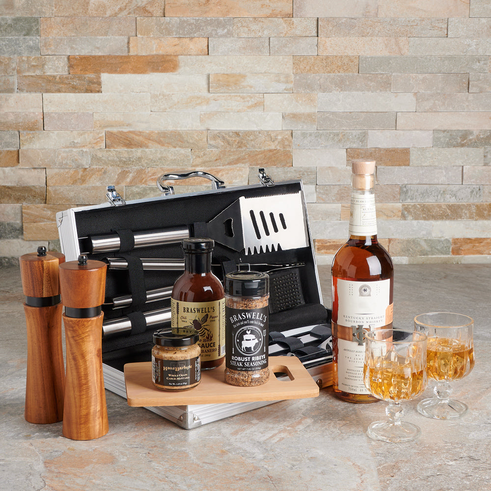 Zesty BBQ Gift Set with Liquor – how the gift is presented