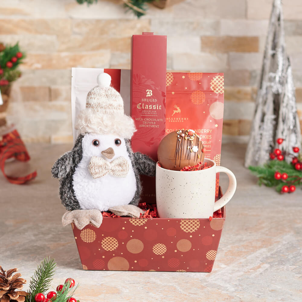 Holiday Cocoa and Treats Basket – how the gift is presented