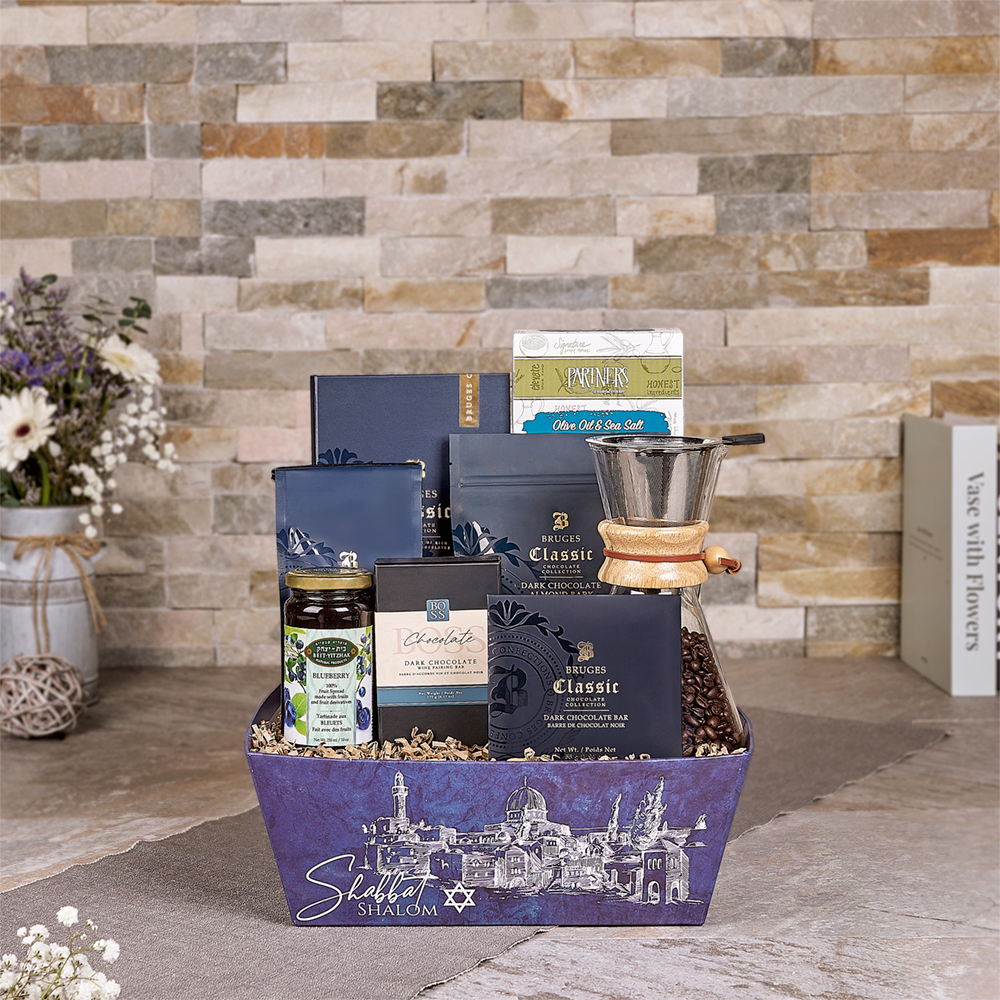 Kosher Coffee and Dark Chocolate Basket – how the gift is presented